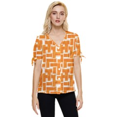 Illustration Orange Background Rectangles Pattern Bow Sleeve Button Up Top by Amaryn4rt