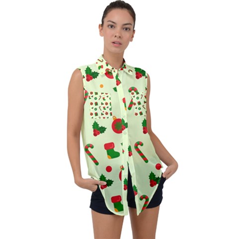 Illustration Festive Background Holiday Background Sleeveless Chiffon Button Shirt by Amaryn4rt