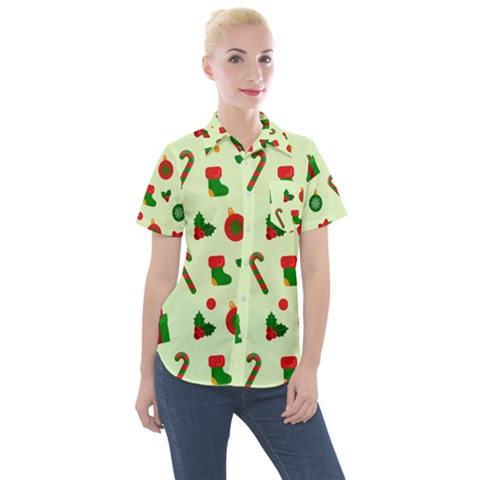 Illustration Festive Background Holiday Background Women s Short Sleeve Pocket Shirt by Amaryn4rt