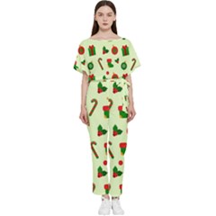 Illustration Festive Background Holiday Background Batwing Lightweight Chiffon Jumpsuit by Amaryn4rt
