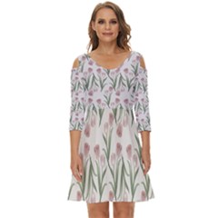Illustration Flower Floral Design Pattern Shoulder Cut Out Zip Up Dress by Amaryn4rt