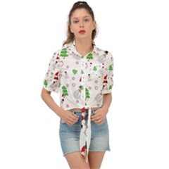 Santa Claus Snowman Christmas Xmas Tie Front Shirt  by Amaryn4rt