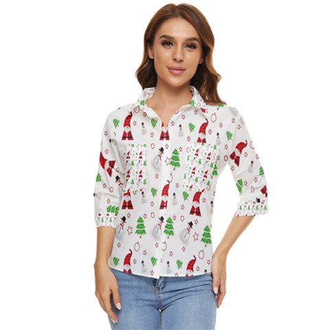 Santa Claus Snowman Christmas Xmas Women s Quarter Sleeve Pocket Shirt by Amaryn4rt