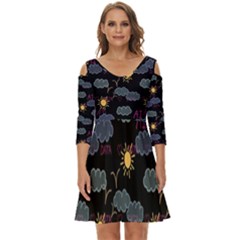 Illustration Cloud Computing Pattern Shoulder Cut Out Zip Up Dress by Wegoenart