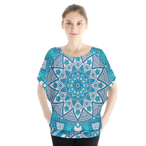 Mandala Blue Batwing Chiffon Blouse by zappwaits