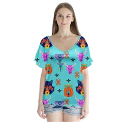 Illustration Design Gardening Texture V-neck Flutter Sleeve Top by danenraven