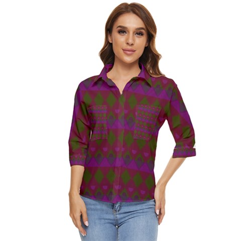 Illustration Argyle Pattern Argyle Background Women s Quarter Sleeve Pocket Shirt by danenraven