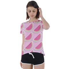 Pink Melon Wayermelon Pattern Food Fruit Melon Short Sleeve Foldover Tee by Ravend