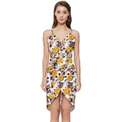 Pumpkin Fruit Flower Pattern Wrap Frill Dress by Ravend