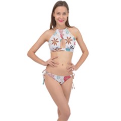 Nature Flora Background Wallpaper Cross Front Halter Bikini Set by Ravend