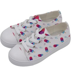 Ice Cream Popsicles Wallpaper Kids  Low Top Canvas Sneakers by Ravend