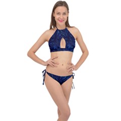 Particle Art Background Blue Cross Front Halter Bikini Set by Ravend