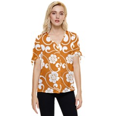 Orange Floral Walls  Bow Sleeve Button Up Top by ConteMonfrey