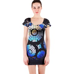 Illustration Tech Galaxy Robot Bot Science Short Sleeve Bodycon Dress by danenraven