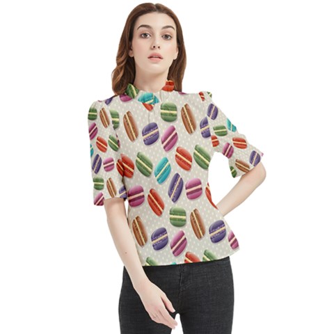 Macaron Macaroon Stylized Macaron Design Repetition Frill Neck Blouse by artworkshop