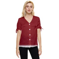 Christmas Red Graphic Bow Sleeve Button Up Top by artworkshop