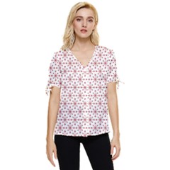 Christmas Pattern Red Stars Bow Sleeve Button Up Top by artworkshop