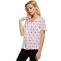 Christmas Pattern Red Stars Bow Sleeve Button Up Top View2