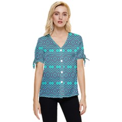 Abstract Chevron Zigzag Pattern Bow Sleeve Button Up Top by danenraven