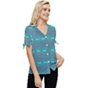 Abstract Chevron Zigzag Pattern Bow Sleeve Button Up Top View3