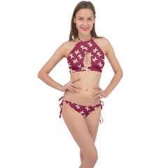 Gold Gingerbread Man Burgundy Cross Front Halter Bikini Set by TetiBright