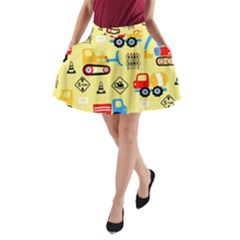 Seamless Pattern Vector Industrial Vehicle Cartoon A-line Pocket Skirt by Jancukart