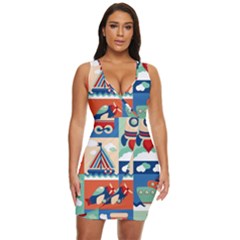Toy Transport Cartoon Seamless-pattern-with-airplane-aerostat-sail Yacht Vector Illustration Draped Bodycon Dress by Jancukart