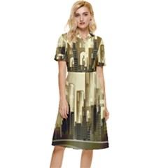 Architecture City House Button Top Knee Length Dress by Jancukart