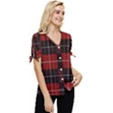 Modern Red Plaids Bow Sleeve Button Up Top View3