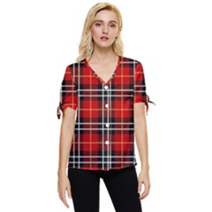 Black, White And Red Classic Plaids Bow Sleeve Button Up Top by ConteMonfrey