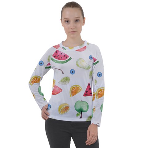 Fruit Summer Vitamin Watercolor Women s Long Sleeve Raglan Tee by Wegoenart