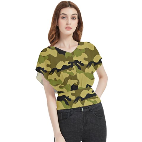 Army Camouflage Texture Butterfly Chiffon Blouse by nateshop