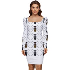 Ant Insect Pattern Cartoon Ants Women Long Sleeve Ruched Stretch Jersey Dress by Ravend