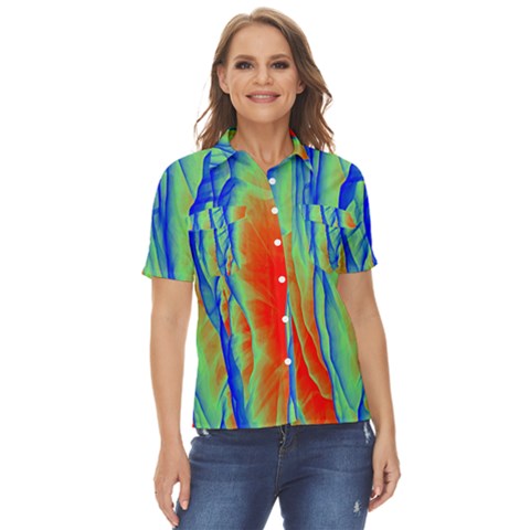 Pattern Design Decorative Art Women s Short Sleeve Double Pocket Shirt by Ravend
