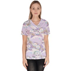 Purple Japanese Pattern Texture Violet Textile Women s V-neck Scrub Top by danenraven