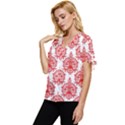 White And Red Ornament Damask Vintage Bow Sleeve Button Up Top View2