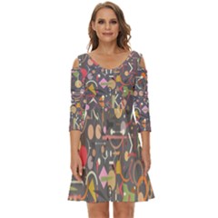 Illustration Shape Tribal Pattern Round Shoulder Cut Out Zip Up Dress by Wegoenart