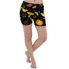 Pumpkin Fall Autumn Pattern Lightweight Velour Yoga Shorts by Wegoenart