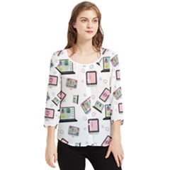 Computer Technology Communication Chiffon Quarter Sleeve Blouse by Wegoenart