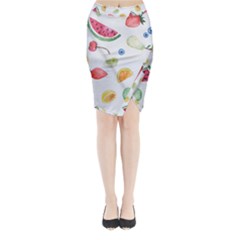 Fruit Summer Vitamin Watercolor Midi Wrap Pencil Skirt by Wegoenart