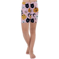 Pumpkin Cat Pattern Skull Kids  Lightweight Velour Capri Yoga Leggings by Wegoenart