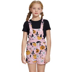 Pumpkin Cat Pattern Skull Kids  Short Overalls by Wegoenart