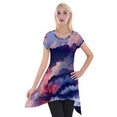 Cherry Blossom Tree On Cliff Digital Wallpaper Cherry Blossom On Cliff Mountain Nature Short Sleeve Side Drop Tunic by danenraven