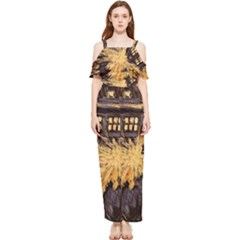 Brown And Black Abstract Painting Doctor Who Tardis Vincent Van Gogh Draped Sleeveless Chiffon Jumpsuit by danenraven