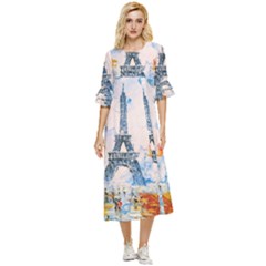 Eiffel Tower Landmark Architecture  Artistic Double Cuff Midi Dress by danenraven