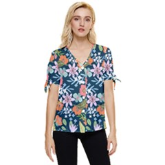 Flower Floral Background Painting Bow Sleeve Button Up Top by danenraven