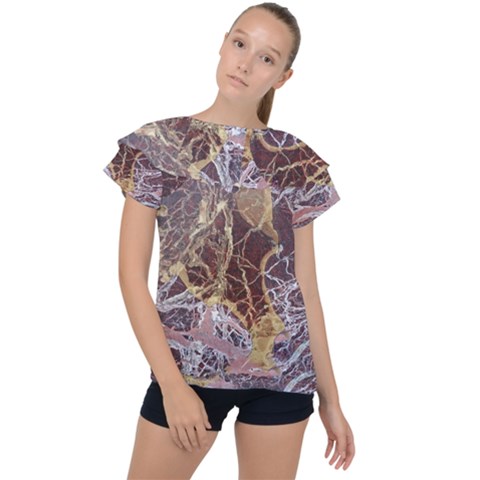 Marble Pattern Texture Rock Stone Surface Tile Ruffle Collar Chiffon Blouse by Ravend