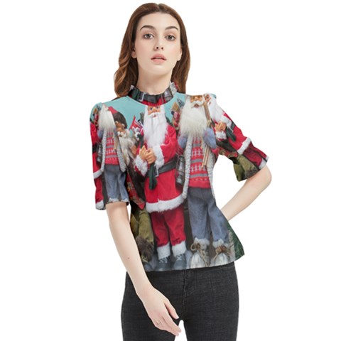 Santa On Christmas 3 Frill Neck Blouse by artworkshop