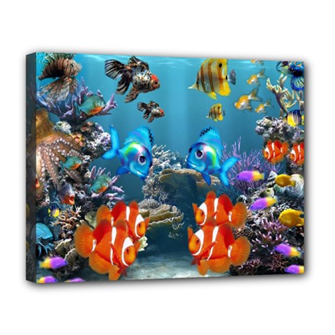 Aquarium Fish Tank Sea Life Canvas 14  X 11  (stretched) by Wegoenart