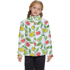 Fruit Fruits Food Illustration Background Pattern Kids  Puffer Bubble Jacket Coat by Ravend